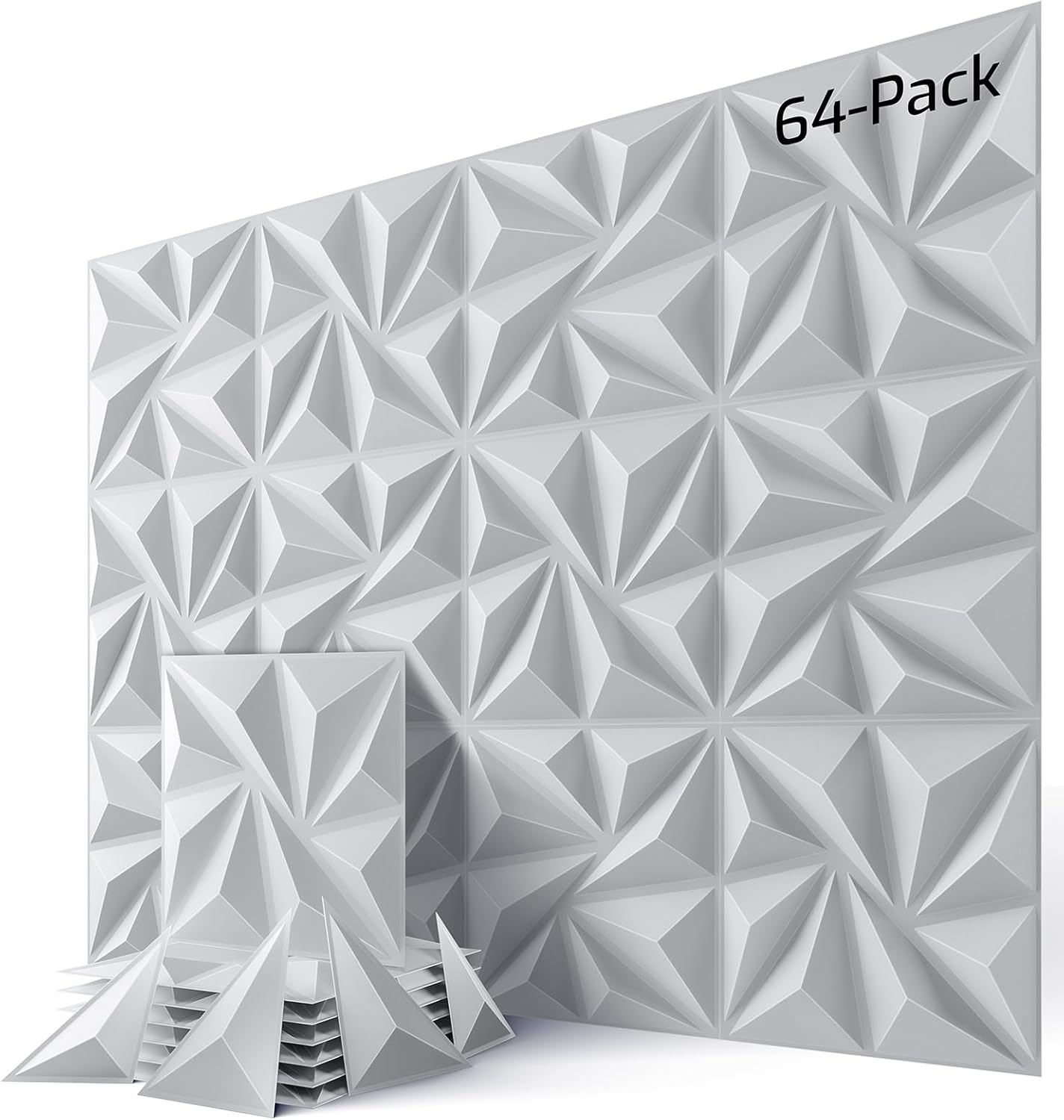 64-Pack Black 3D Wall Panels, 94" x 94" Textured Geometric Design Wall Tiles, PVC Decorative Wall Panels for Living Room, Bedroom, Bathroom, Office, Modern Wall Decor, Easy Install & Paintable