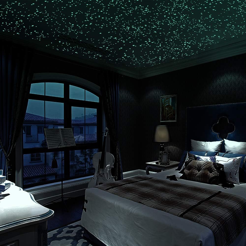 1037 Pcs Ultra Glow in The Dark Stars Wall Stickers, 3D Adhesive Dots Wall Decals for Starry Sky, Ideal Decor for Kids Bedroom or Birthday Gift, Bright and Realistic.Green