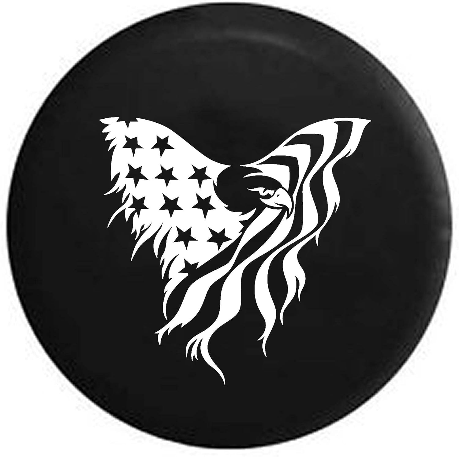 Pike American Bald Eagle Stars and Stripes Flag Trailer RV Spare Tire Cover Black 27.5 in