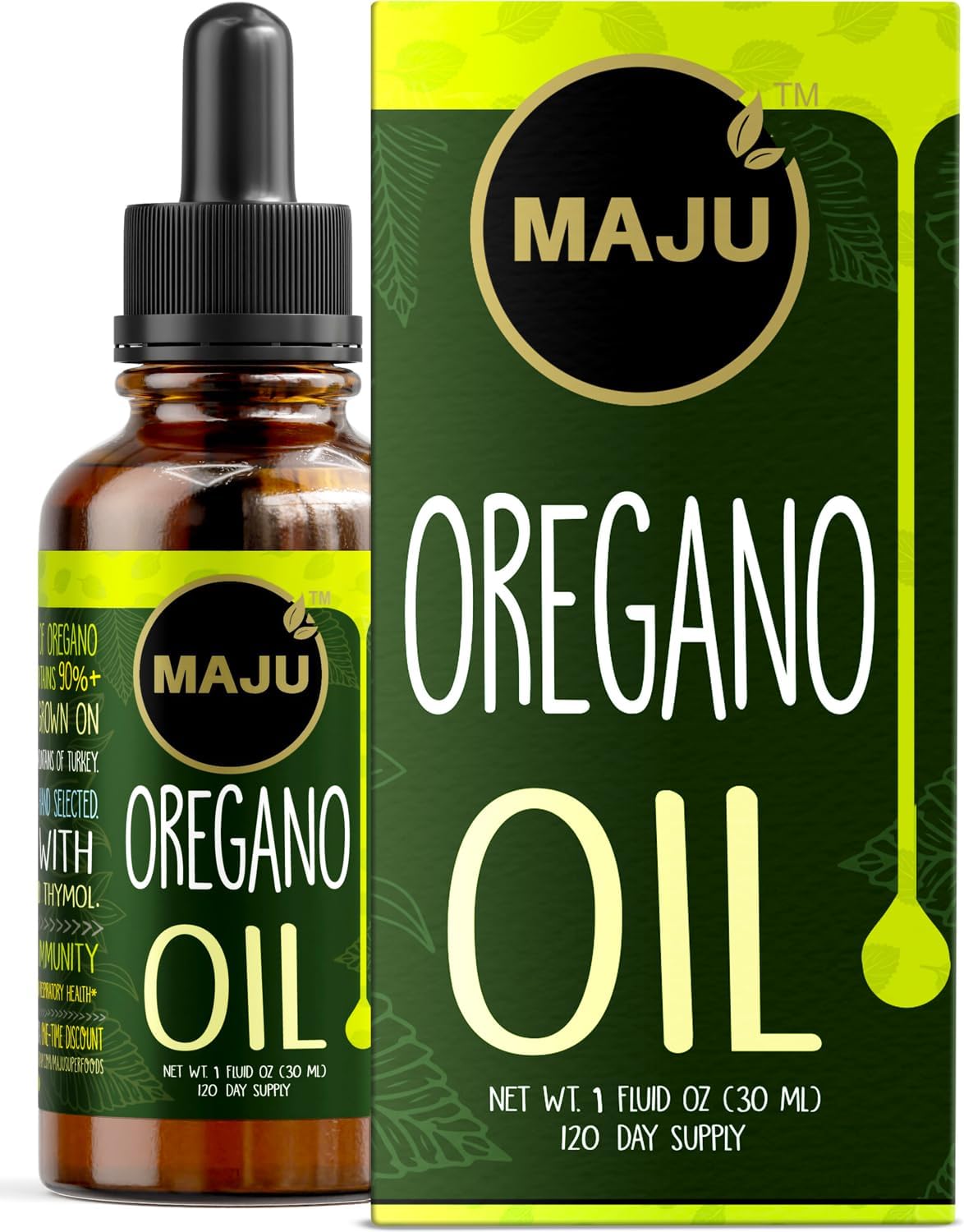 Maju Superfoods Oregano Oil Drops, Potent 90%+ Carvacrol (1 fl oz) Wild Mediterranean Essential Oil of Oregano Liquid, Oregano Accept, Immune and Seasonal Support, Compare to Organic