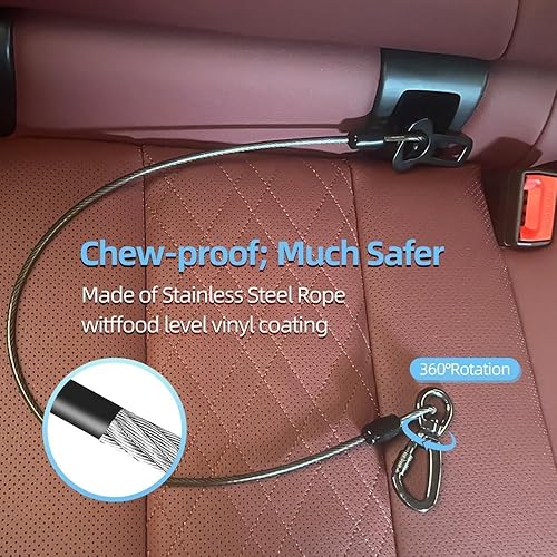 Miniatura 5 de MiaoChuai - Arnés de cinturón de seguridad 3 en 1 para perro, correa de cable de acero a prueba de mordeduras con hebilla y clip de alta