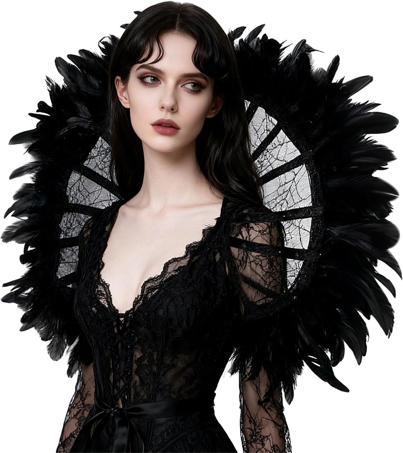 L'VOW Women's Lace Victorian Collar Stand Up Feather Collar Gothic Queen Collar Halloween Vampire Costume