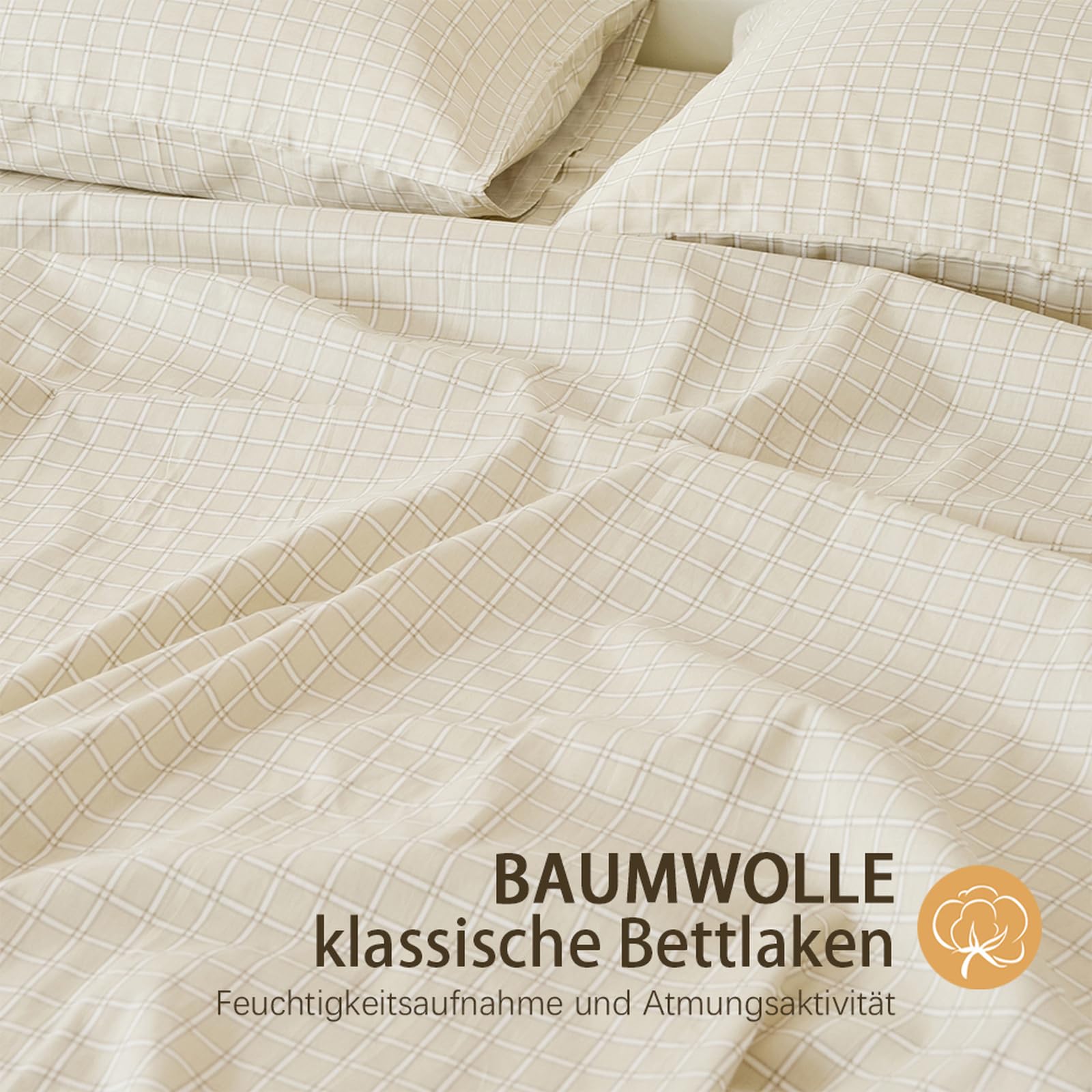 Bettlaken 230 x 245cm Betttuch ohne Gummizug Baumwolle Beige