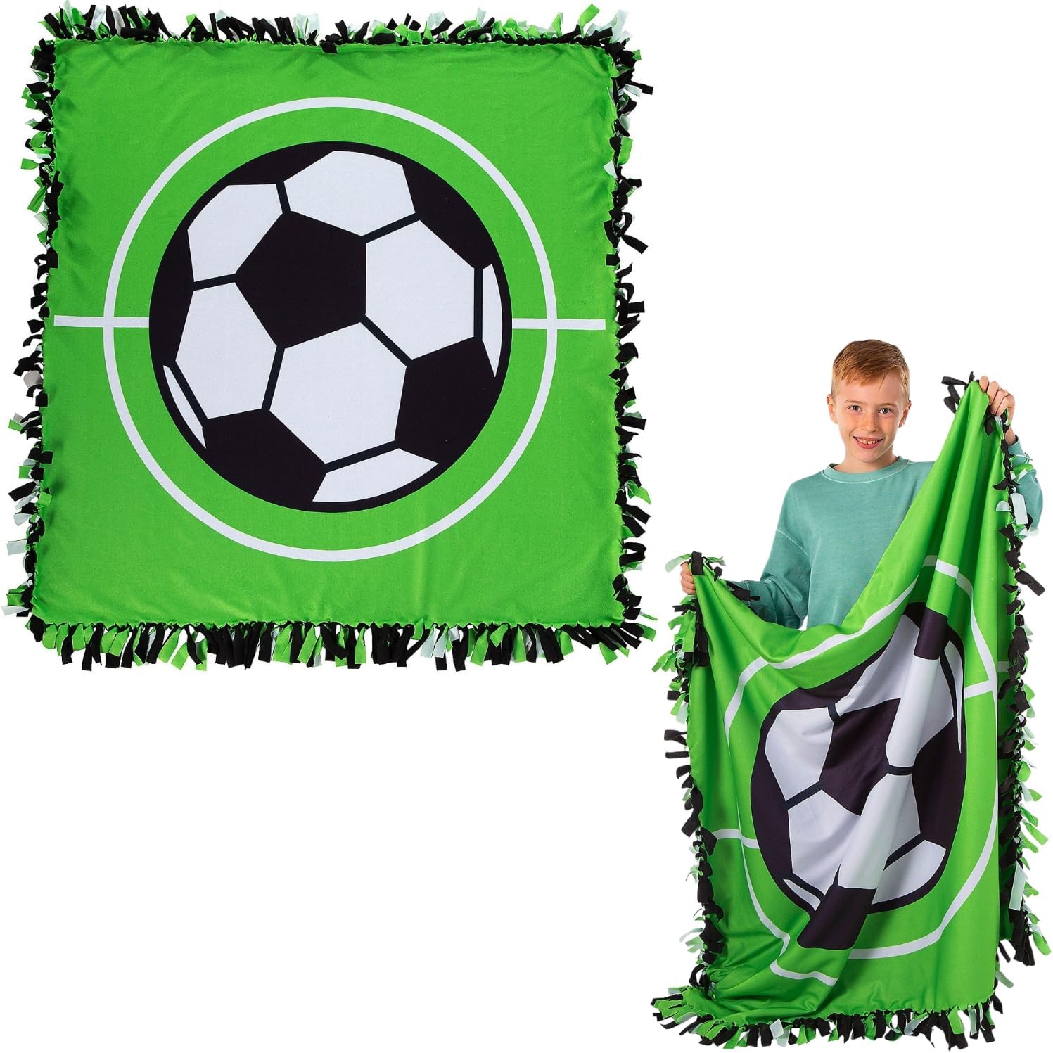 Fun Express 4 ft. 6" x 4 ft. 6" Soccer Fleece Tied Throw Craft Kit - Makes 1