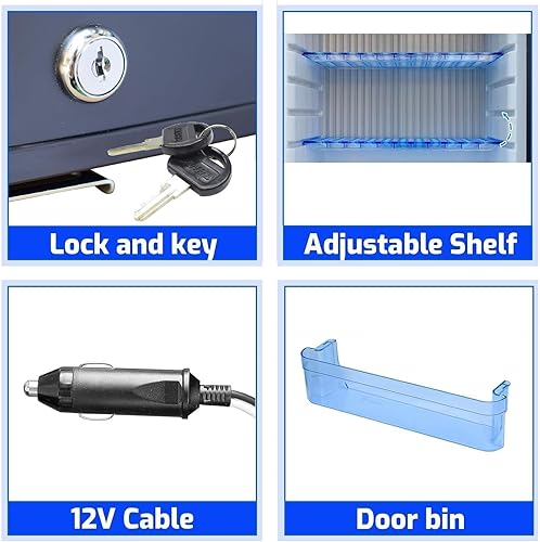 Miniatura 6 de Refrigerador RV de 12 V con cerradura, refrigerador compacto de 1.7 pies cúbicos, mini refrigerador silencioso de 12 V, refrigerador pequeño con