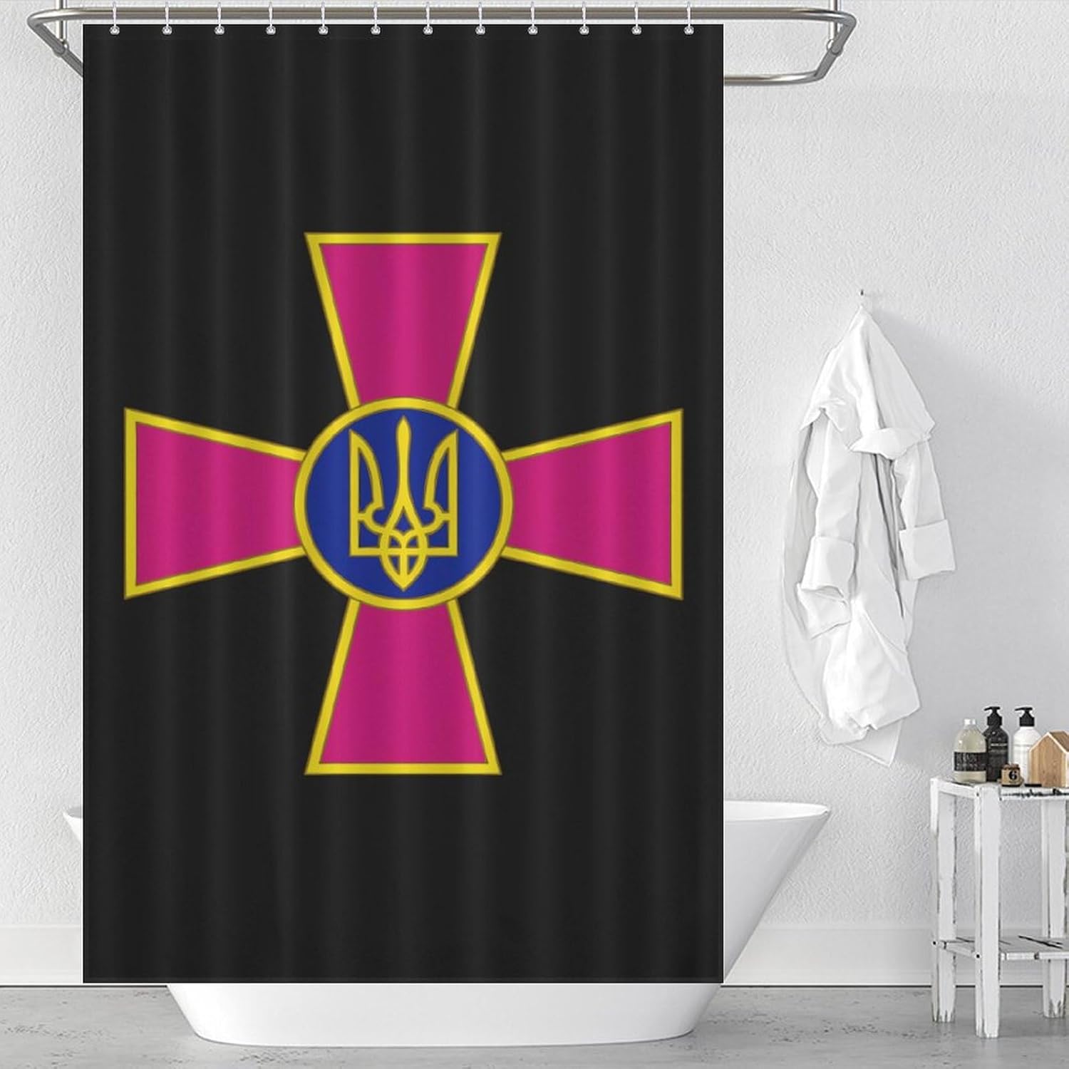 Ukrainian Coat of Arms Funny Shower Curtains Washable Bath Curtain Liner with Hooks for Bathroom Bath Tubs 48x72Inch（122x183cm）
