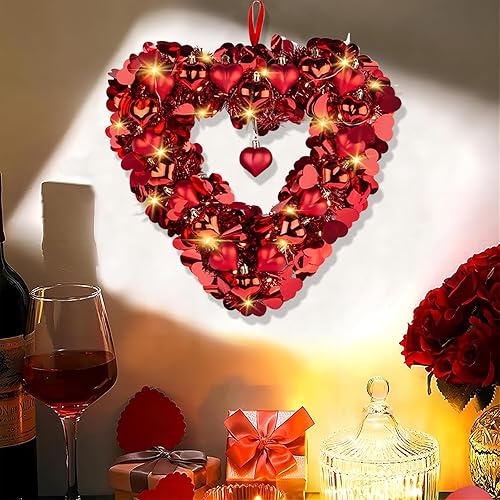 Miniatura 7 de Coronas del día de San Valentín para puerta delantera, corona de San Valentín de 14 pulgadas, diseño de corazón con adornos en forma de corazón,