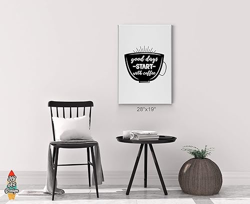Miniatura 3 de HB Art Design Taza con texto en inglés Good Days Start with Coffee en blanco y negro, arte de pared, decoración de cafetería, decoración de pared de