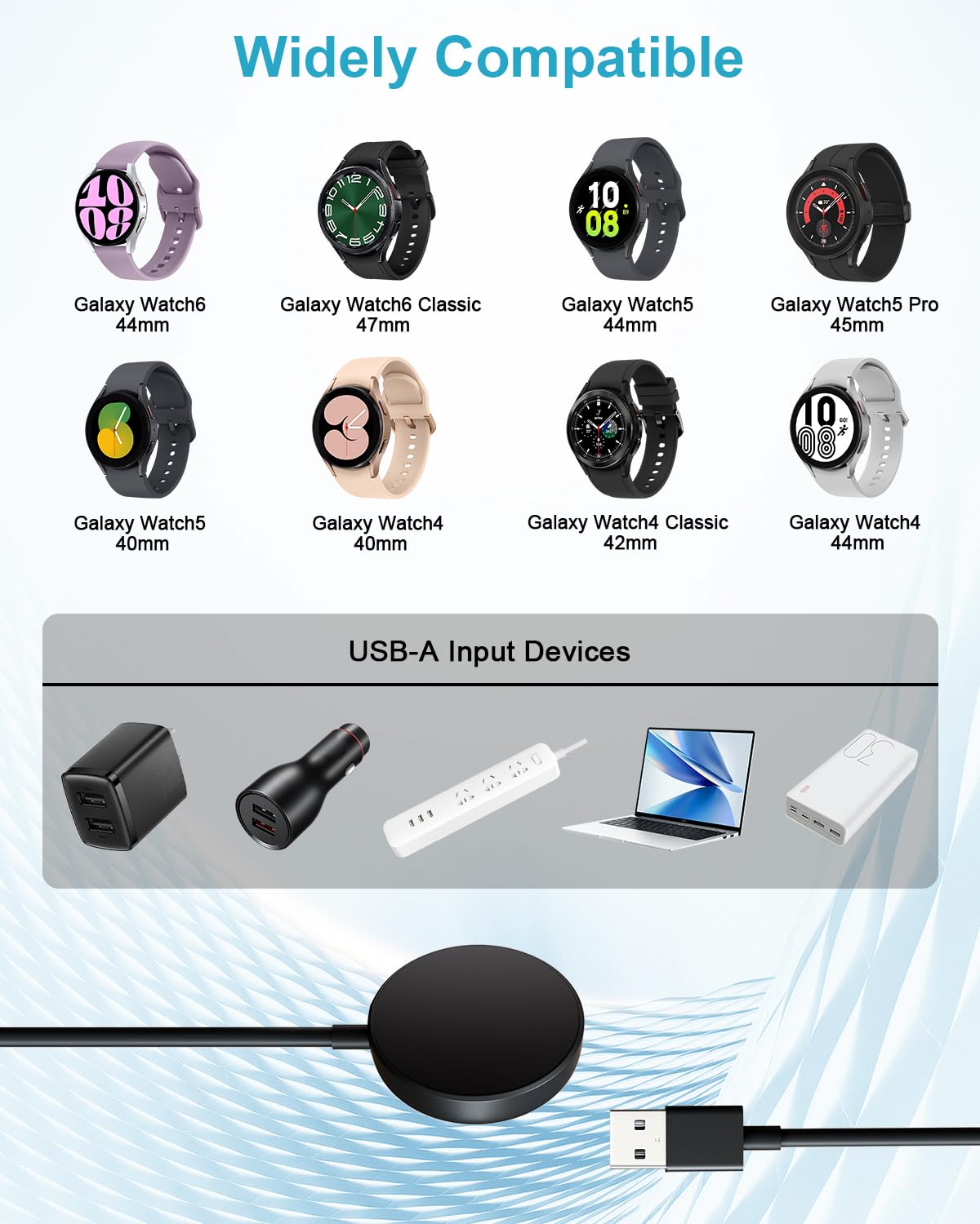 2-Pack Caricatore Smartwatch per Samsung Galaxy Watch 7/Ultra/Watch 6/6 Classic/Watch 5/Watch 5 Pro/Watch 4/4 Classic/Watch 3, Caricatore Orologio Caricabatterie Smartwatch Cavo Ricarica Smartwatch