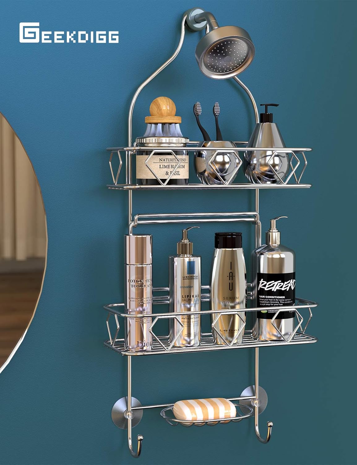 GeekDigg 3 Tier Hanging Shower Caddy, Shower Caddy Basket over Shower