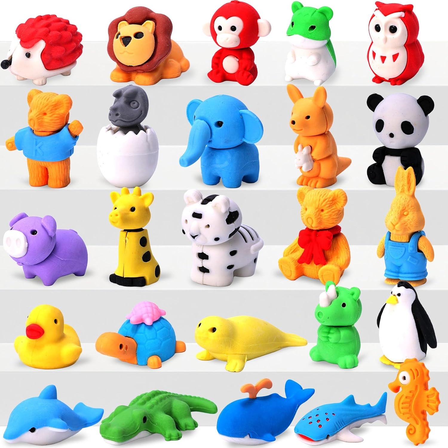 3 OTTERS 50 Pack Animal Erasers, Desk Pets Classroom Prizes Treasure Box