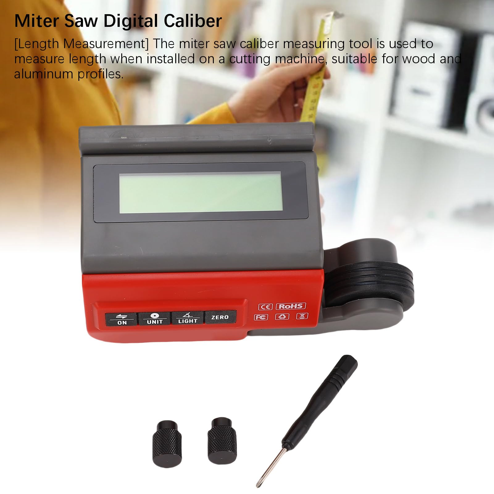 Generic Troncatrice Strumento di Misurazione Calibro 0 99Mm Morsetto Telemetro Digitale per Profili in Legno e Alluminio, Display LCD Strumento di Misurazione della Lunghezza per Macchine da Taglio
