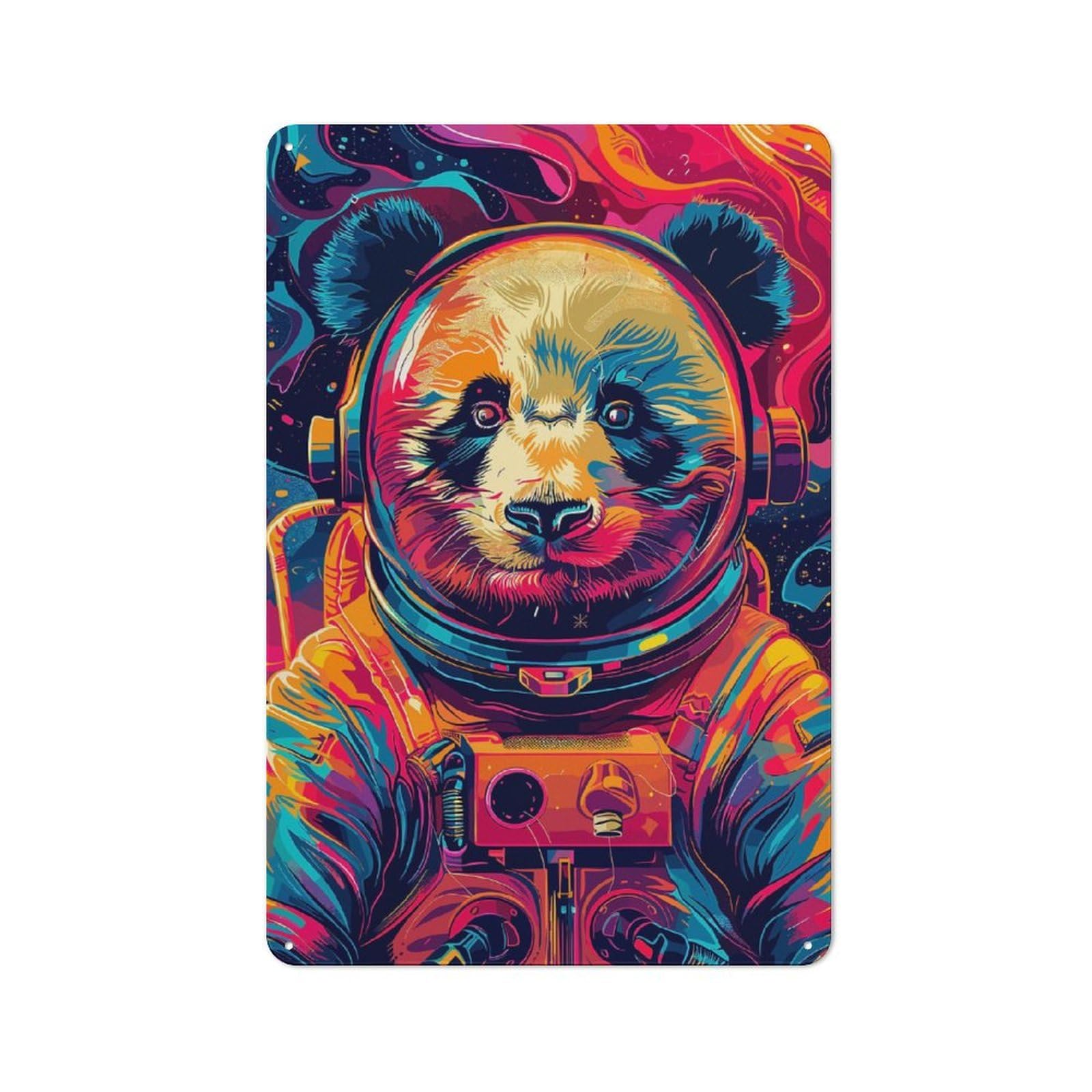 Junmoney Astronaut Panda Space Retro Metal Wall Sign 30X20cm With For Living Room Wall, Housewarming Wall Decor For People Furnishing Living Room