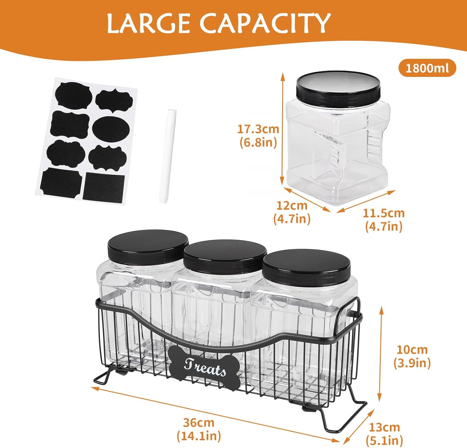 68 oz Dog Treat Container,Dog Food Storage Container with Wire Frame,Dog Treat Jar 3 Piece Set,Airtight Dog Treats Bin,Cat Dog Biscuit Dispenser,Cat Treat Jar for Kitchen Counter