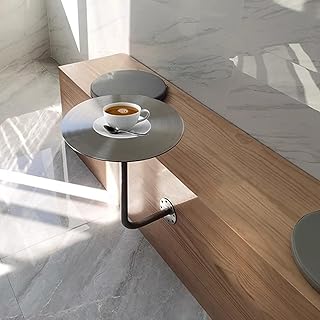 Modern Stainless Steel Wall Mounted Round End Table for Restaurant Kitchen Small Breakfast Bar Table Coffee Tea Cocktail Table Stylish Side Table for Bistro [Keyword Opti