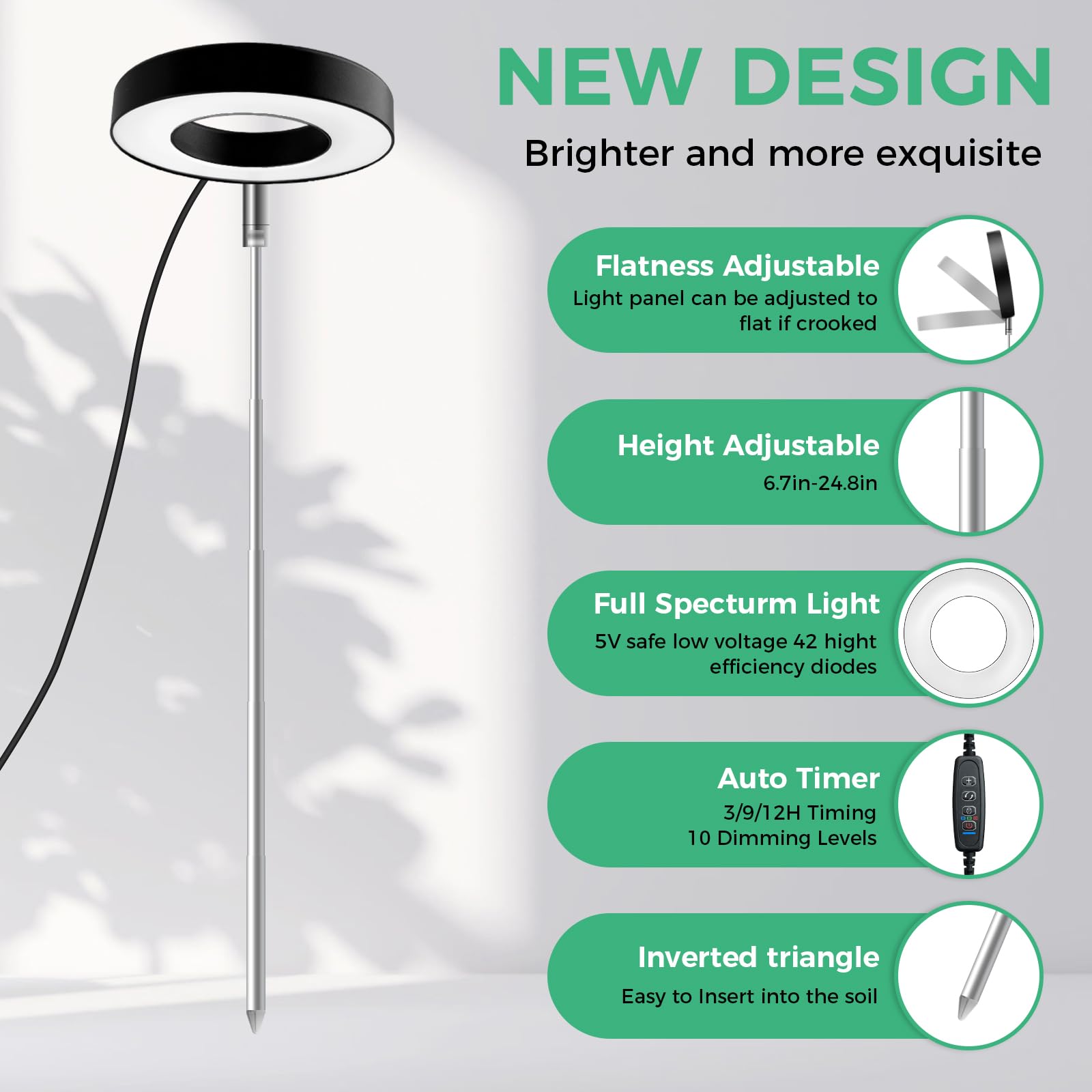 CNMTCCO pflanzenlampe,LED-Pflanzenlicht, Vollspektrum-Pflanzenlicht für Zimmerpflanzen, höhenverstellbares LED-Pflanzenwachstumslicht mit USB-Adapter, 3 Lichtmodi, 3/9/12-Stunden-Timer