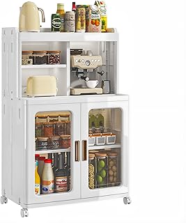 VECELO Foldable Plastic Sideboard Cabinet with Adjustable Shelves, Waterproof Buffet Cabinet with Doors for Kitchen, Dinin... Price In India