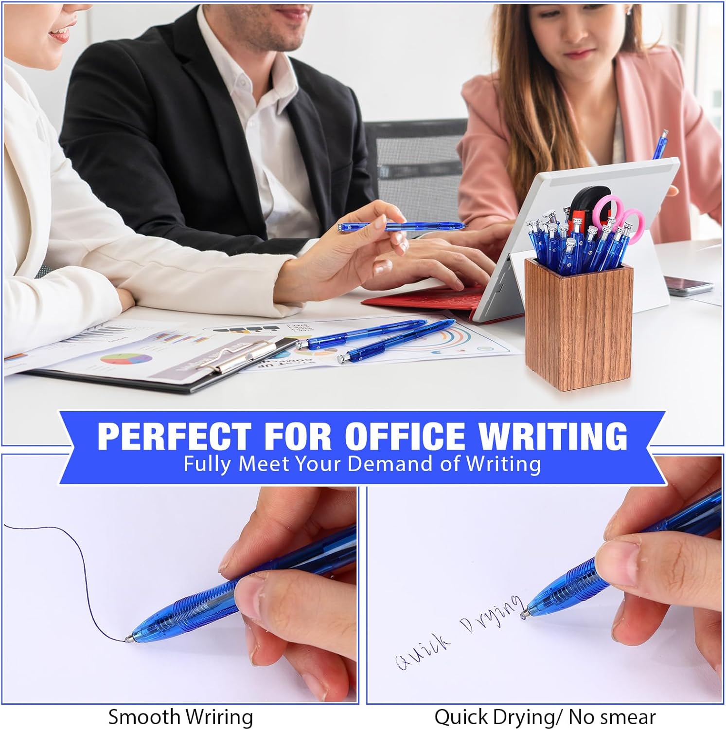 150 Pack Ballpoint Pens Bulk Ink Medium Point Retractable Rollerball Pens Smooth Writing Quick Dry No Smudge for Office, School, Journaling Medium Tip Ball Pen Set(Blue,1.0 mm) - Image 5