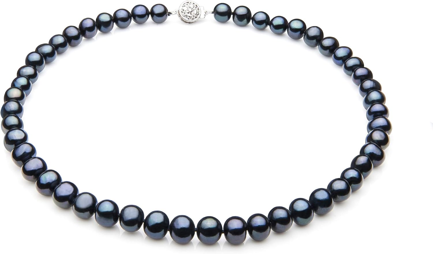 Single Black 7-8mm A Quality Freshwater 925 Sterling Silver Cultured Pearl Necklace For Women