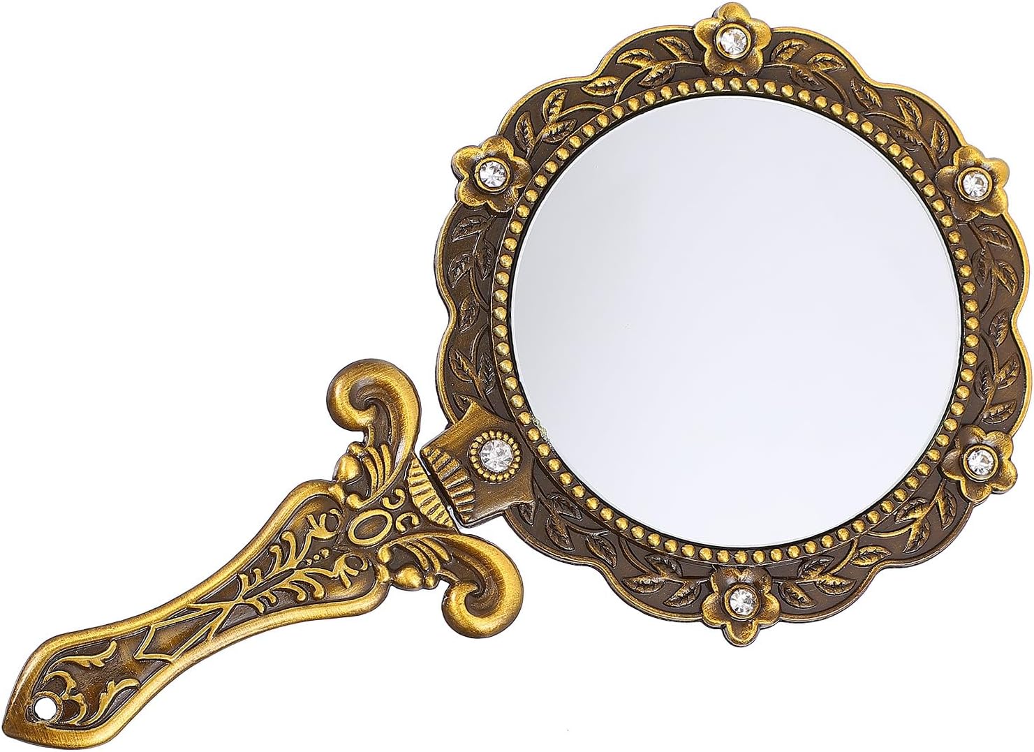 Abaodam Vintage Folding Handheld Makeup Mirror Alloy Golden Cosmetic