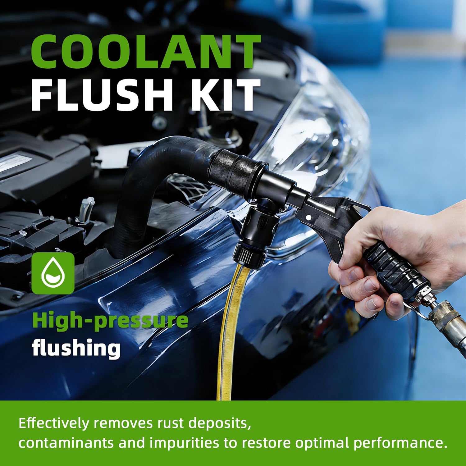 Coolant Flush Gun, Lever Action Heater Core Flush Kit, Coolant Flush Kit for Automotive Coolant Flush, Air and Water Radiator Flush Kit with Nozzles for 19-40mm Hoses