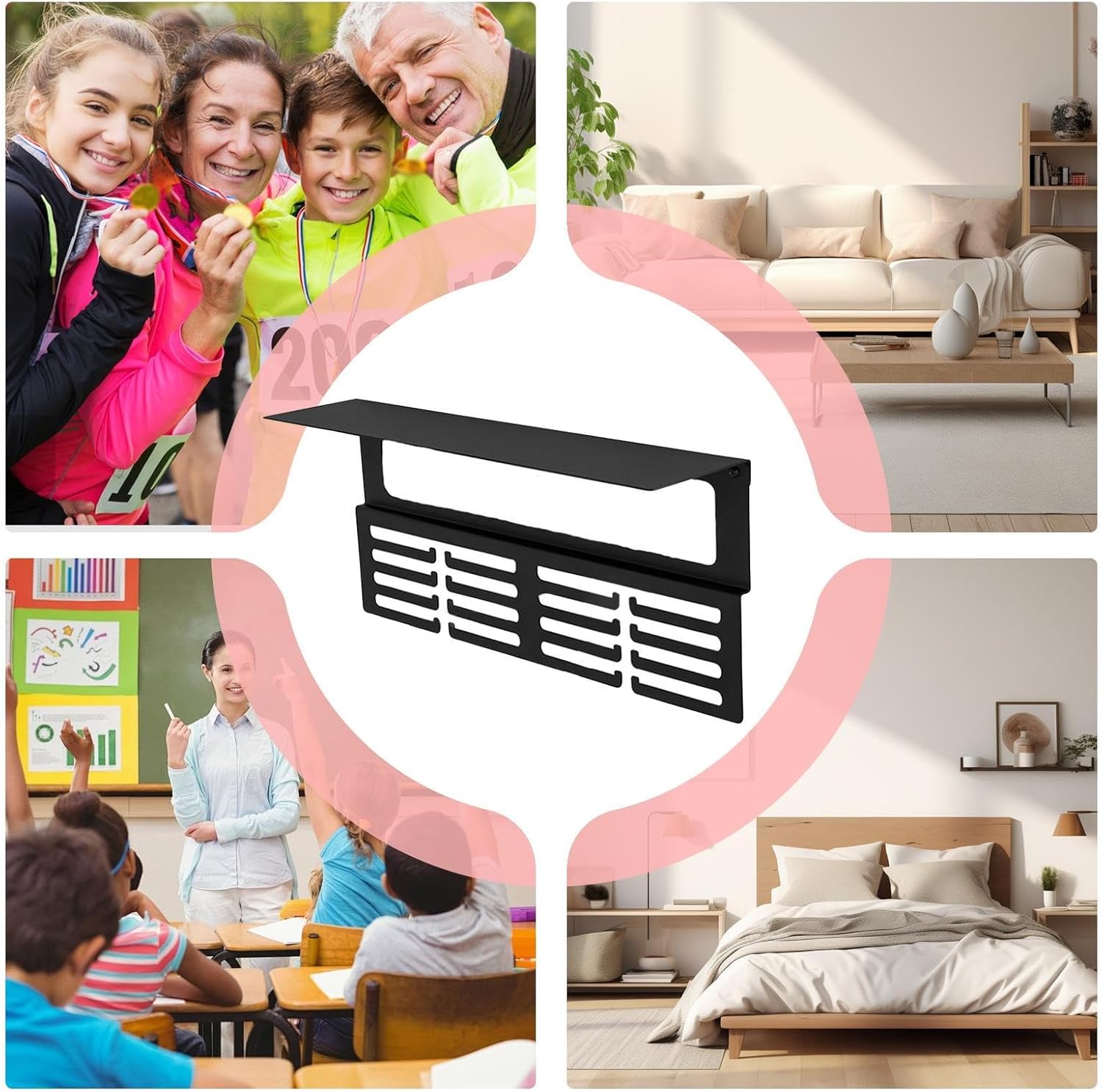 トロフィーウォールシェルフ、メタルアワードハンガーウォールラックディスプレイスタンド | 受賞ホルダー | キッズスポーツファン 部