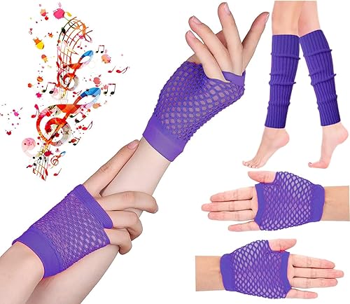 Miniatura 5 de Conjunto de accesorios para disfraz de los años 80, diadema de encaje, aretes, guantes de red, collar, pulsera, gafas, juego de disfraz de fiesta de