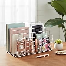 DaKos Metal File Rack - Magazine Holder Desk Organizer with 3 Compartments, Desktop File Rack for Documents, Books, Letters & Magazines, Space-Saving Vertical Stand for Home & Office (Small Sliver)