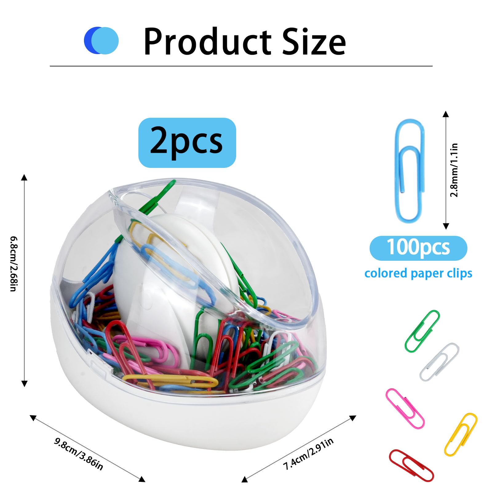FHUIEWRY 2 Pack Paper Clip Holder with 100pcs Paper Clips, Paperclip Holders for Desk, Non-slip Stability Design, Plastic Magnetic PaperClips Box for Home Office Supplies Accessory