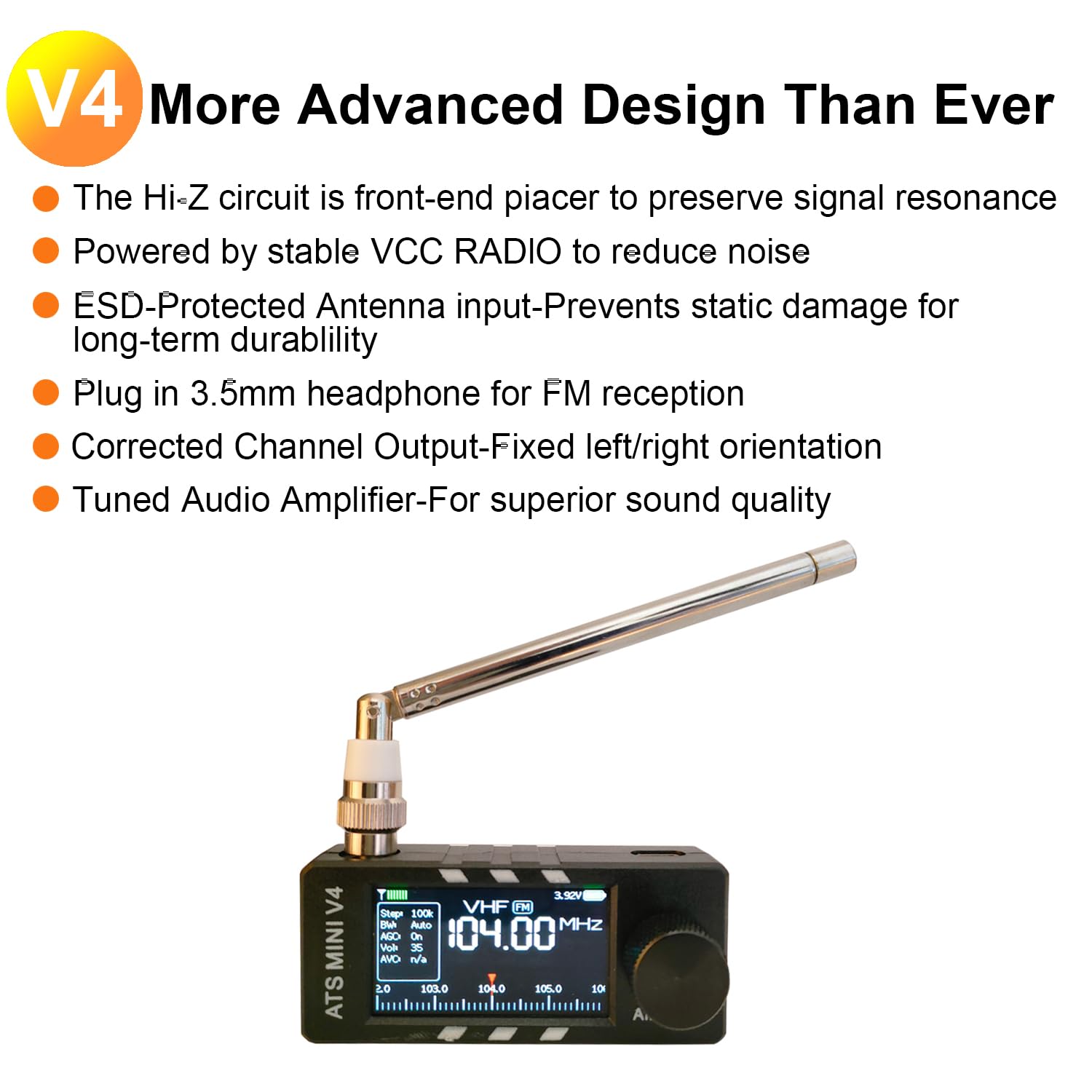Radios ATS MINI V4 mejoradas, radio de onda corta de bolsillo SI4732, receptor portátil AM/FM/LSB/USB de banda completa, con amplificador de auriculares integrado, altavoz y Hi-Z, receptor de radio AM