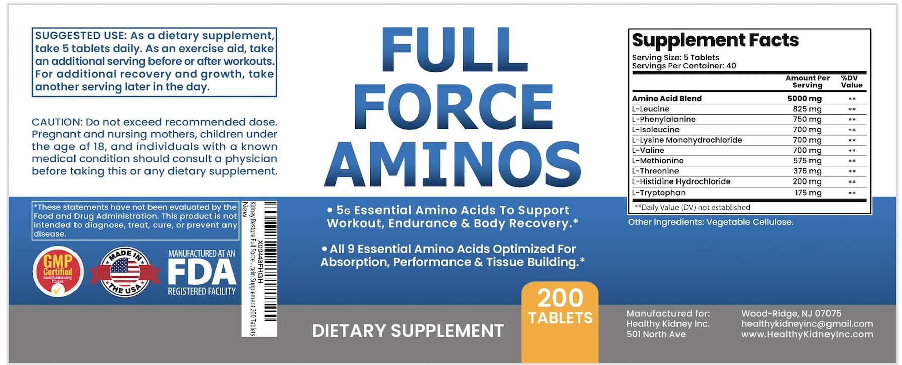 Kidney Restore EAA BCAA - 9 Essential Amino Acids Supplement, 200 Tablets — Amazon image 7