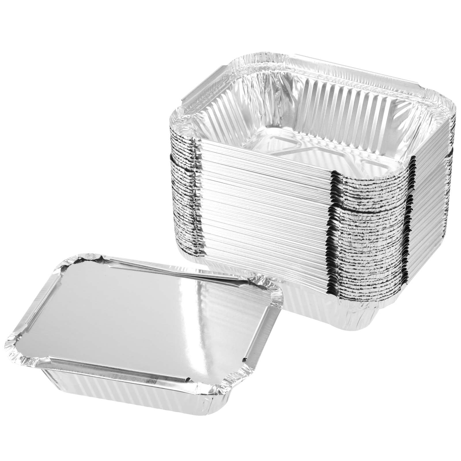 100 Vaschette in Alluminio, 13 x 10 x 4,2 cm, ciotole in alluminio quadrate con coperchio, per cuocere, arrostire, cucinare, 260 ml