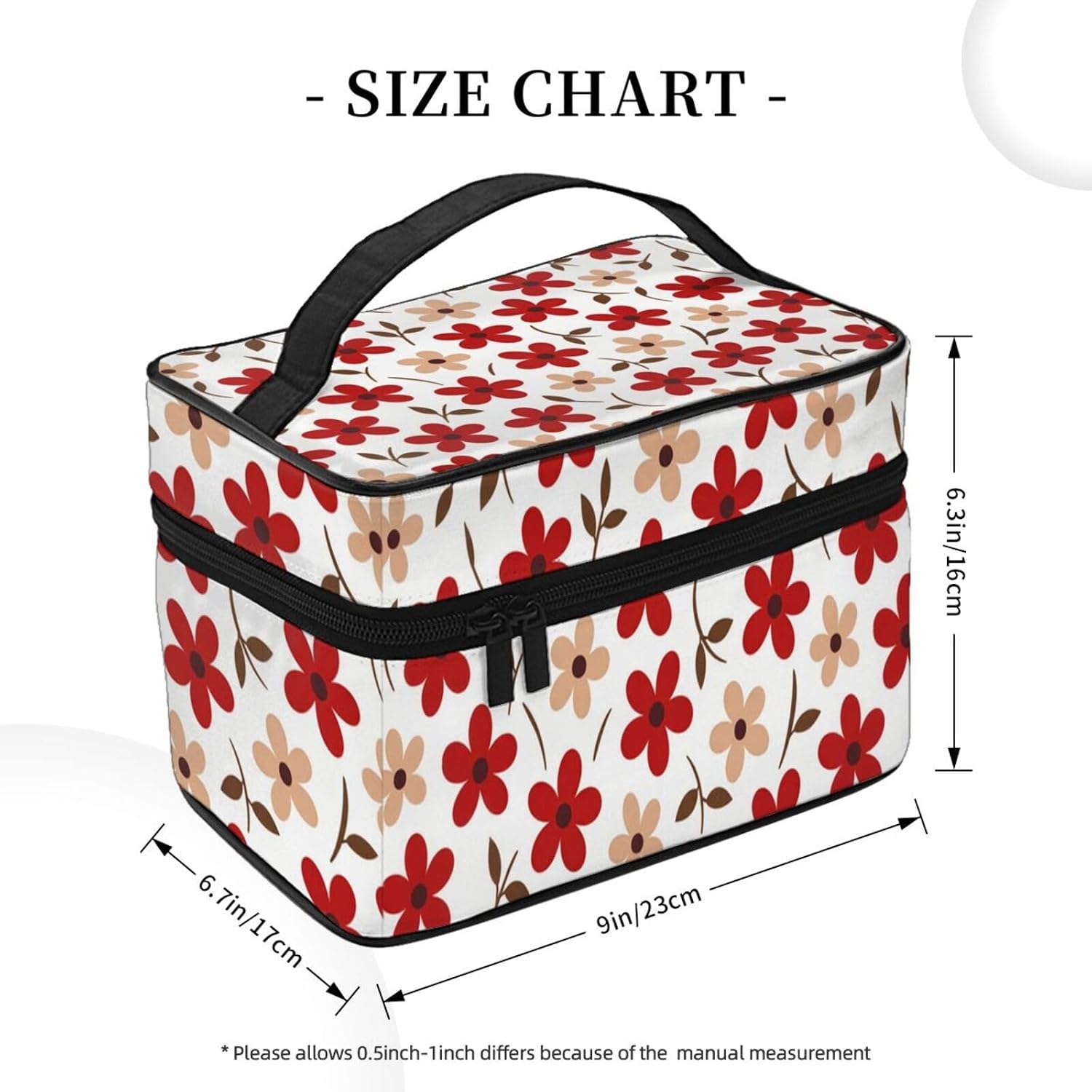 Red And Beige Floral Travel Toiletry Bag 9x6.7x6.3 Inch,Makeup Bag Cosmetic Organizer With Compartments Elastic Holders Portable Travel Kit For Women Men image 5