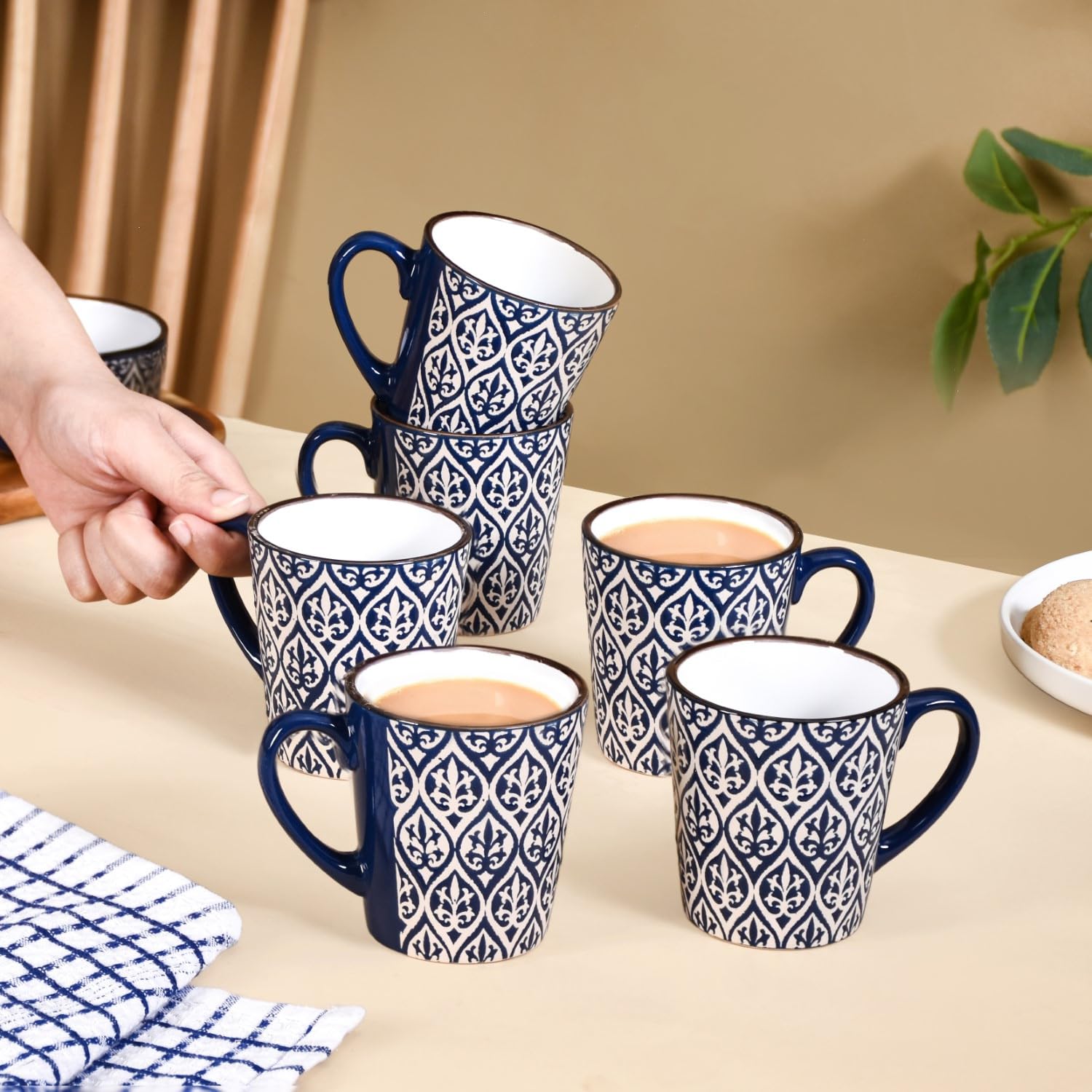 Nestasia Set of 6 Ceramic Tea Cup | Microwave & Dishwasher Safe, Glossy Finish, Perfect for Gifting (Navy Blue, 250ml Each) 3