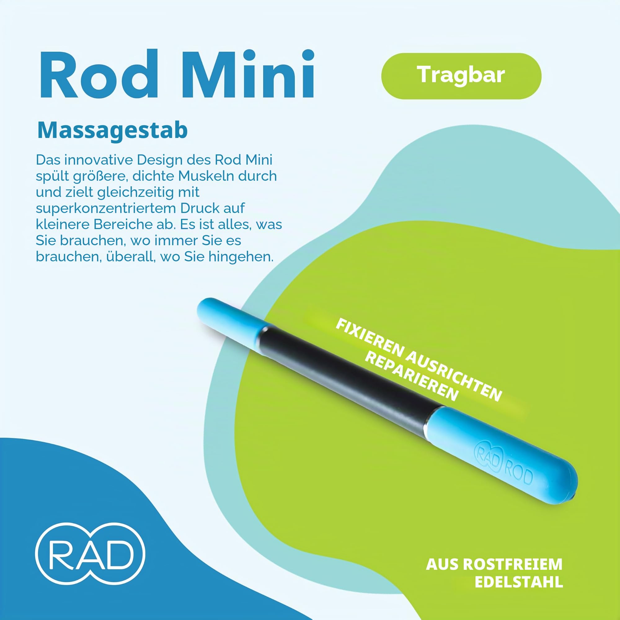 RAD Rod Mini Faszienstick ✓ Premium Faszienstick I Massagestab mit Stahlkern ✓ Selbstmassage, Beweglichkeit und Erholung