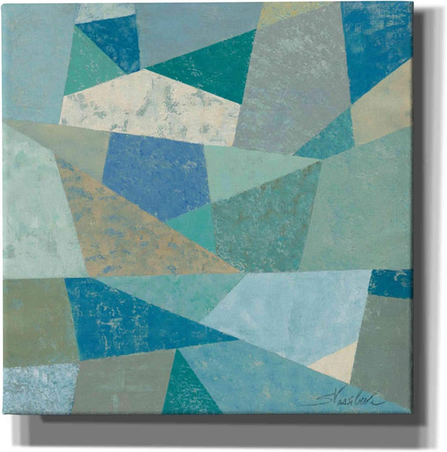 Epic Graffiti 'Teal Geo Metric' by Silvia Vassileva, Canvas Wall Art, 12"x12"