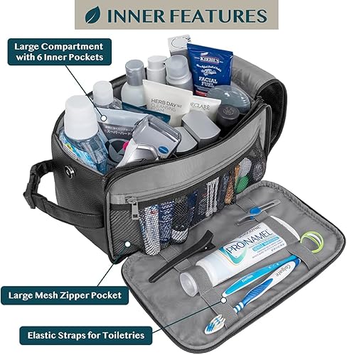Miniatura 9 de PAVILIA Neceser para hombre, bolsa de artículos de aseo de viaje, kit de Dopp resistente al agua, organizador de bolsas de afeitar de piel sintética