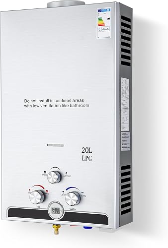 CO-Z 20 L Calentador de Agua Butano Calentador de Agua LPG Instantáneo, Certificado CE, Calentador de Agua de Gas Licuado de Petróleo sin Tanque