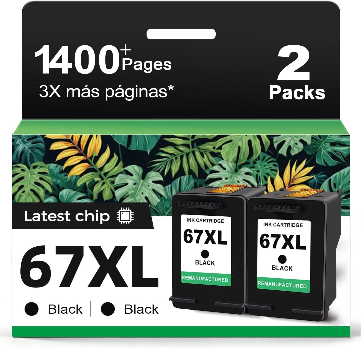 67XL Black Ink Cartridge Replacement for HP 67 Ink XL hp67xl 2-Pack