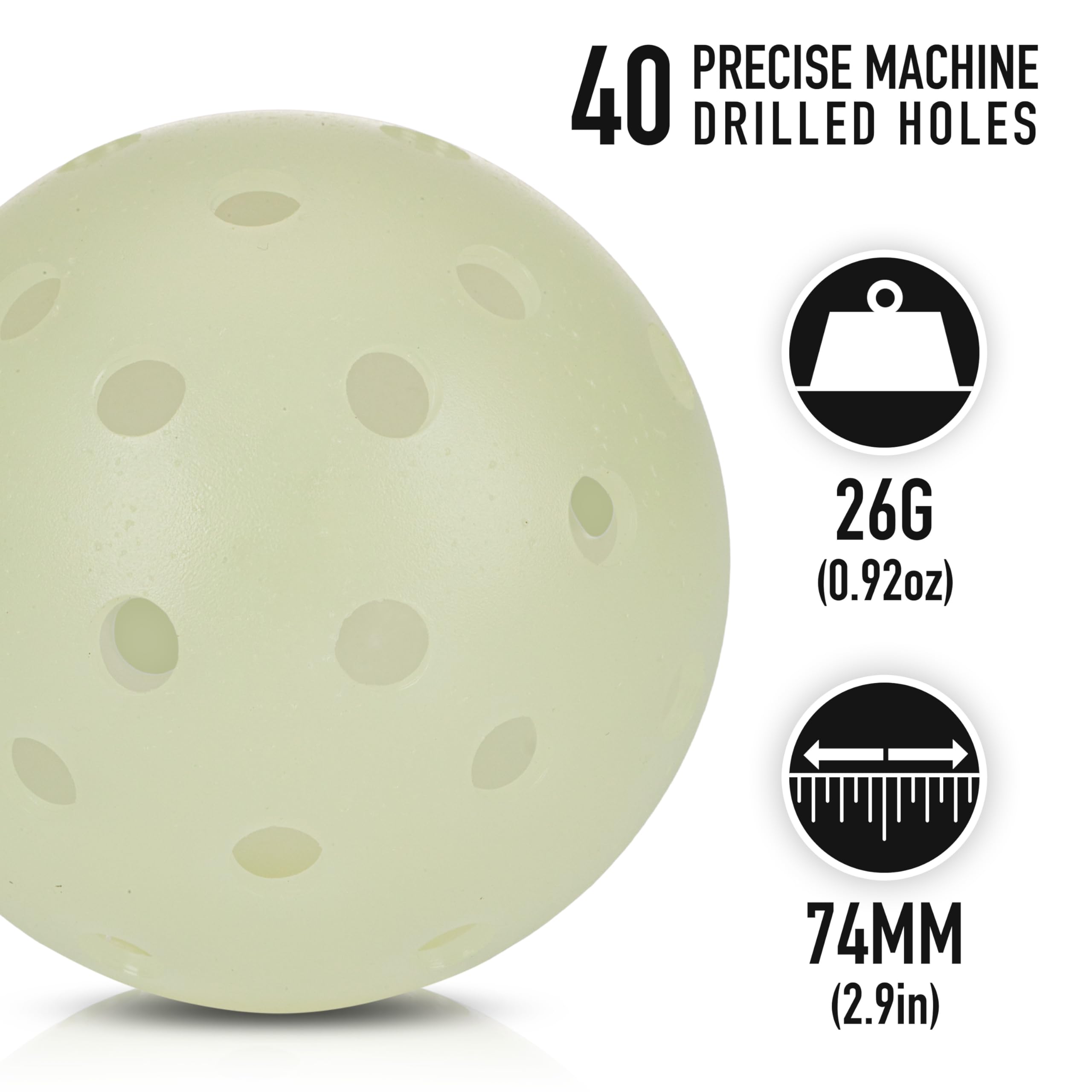 Franklin Sports Balle de Pickleball Phosphorescente - Lot de 12 Balles de Pickleball Extérieures pour Le Jeu de Nuit - Vert - Charge en Lumière Intérieure + Soleil