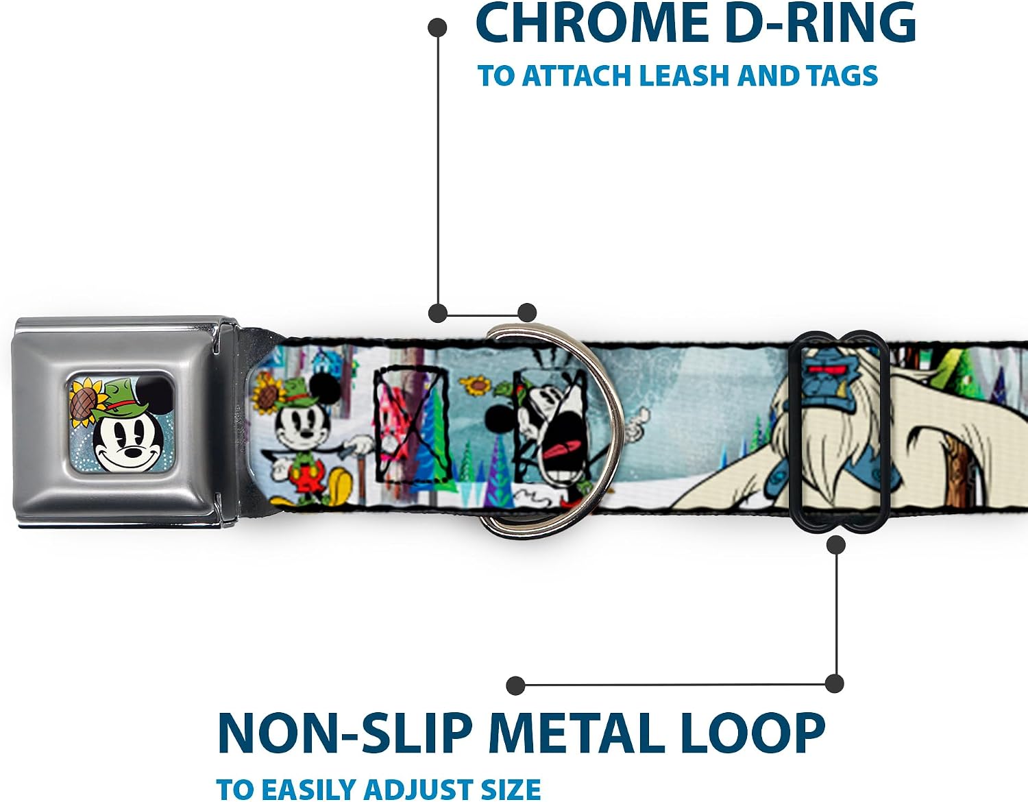 Buckle-Down Seatbelt Buckle Dog Collar - Mickey & Minnie Yodelberg Scenes - 1" Wide - Fits 15-26" Neck - Large