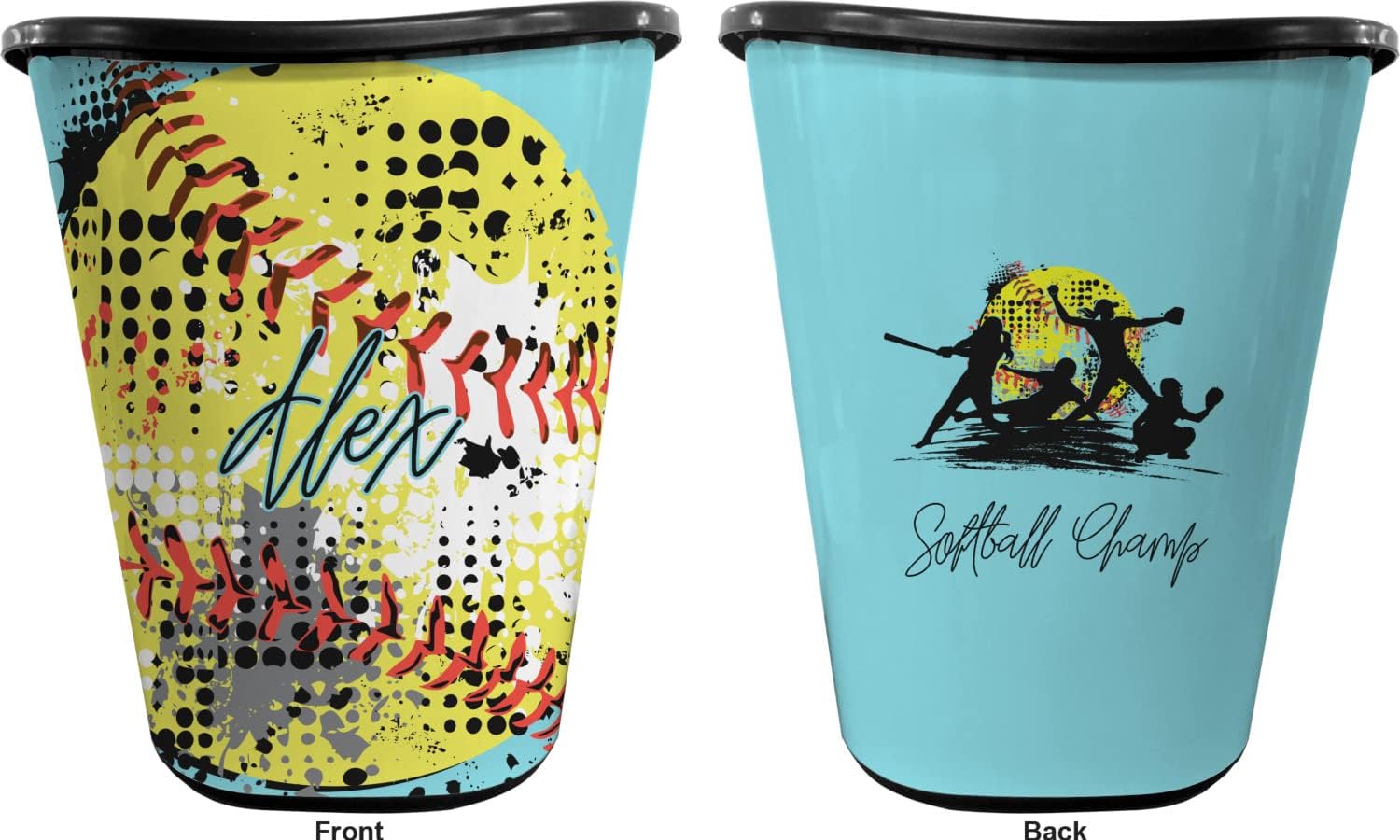 YouCustomizeIt Personalized Softball Waste Basket - Double Sided (Black)