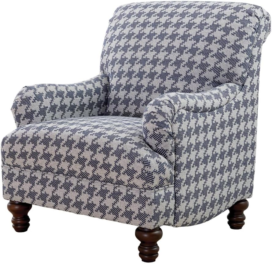 Coaster Home Furnishings - Glenn - Wood - Upholstered Accent Chair with English Arms, Houndstooth Check Pattern, Turned Legs and Attached Cushions - Living Room - Blue - 903093