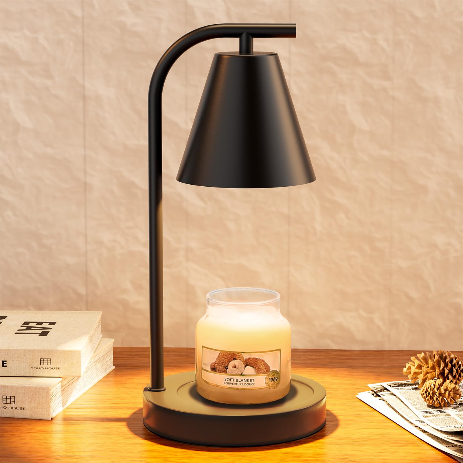 Chauffe-bougie à Minuterie Et Intensité Variable – Hauteur Réglable, Design élégant Gris-noir