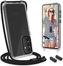 Case with Cord for Samsung Galaxy S23 FE Case for Anti-fall Silicone with Lanyard, Adjustable Hanging Strap Necklace Neck Strap Chain Lanyard Cover, Black