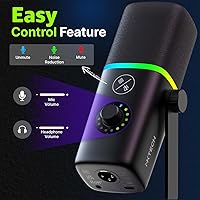 Vista 6 de IXTECH - Micrófono USB para juegos para PC, micrófono condensador con cancelación de ruido para podcasts y transmisión de video con soporte