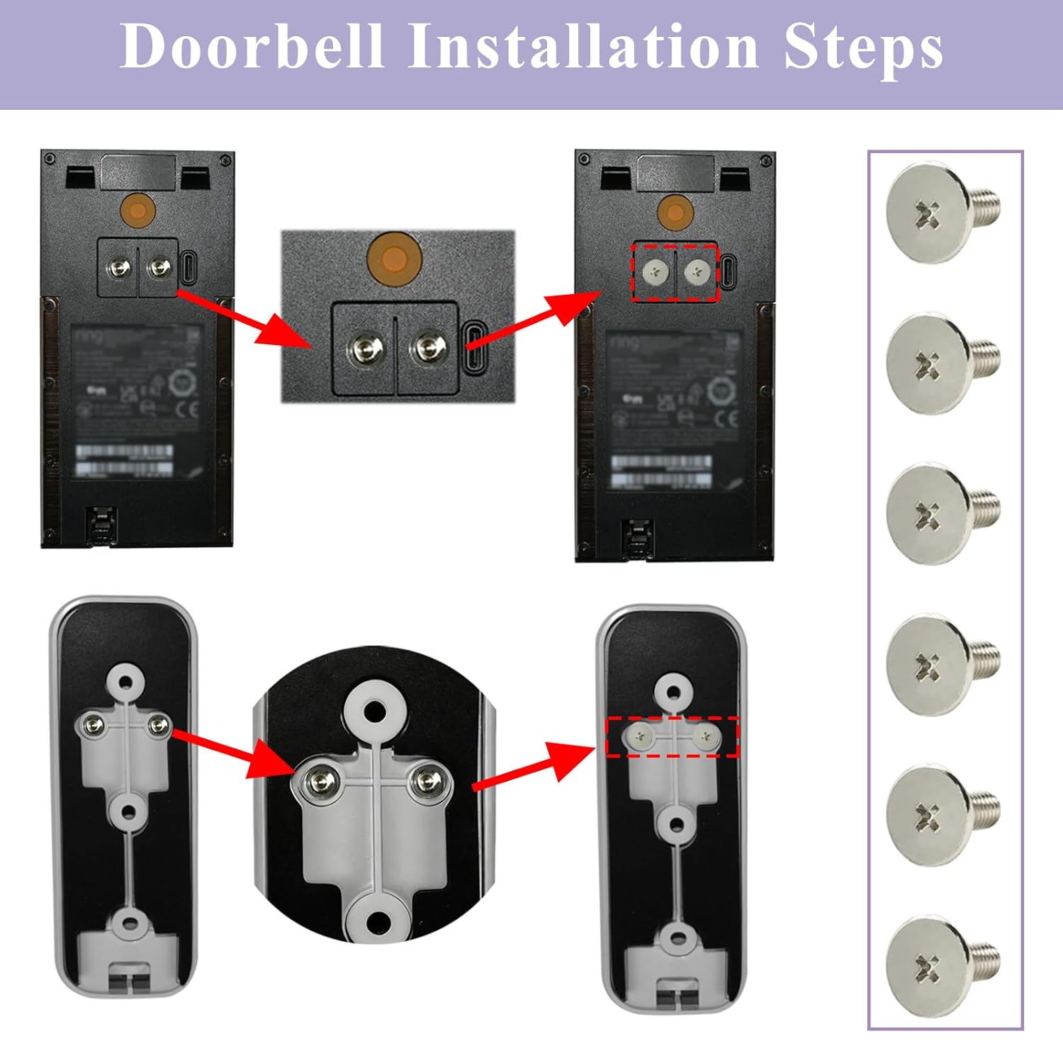 Doorbell Replacement Key Tool and Doorbell Power Adapter Screws Compatible with Blink Video Doorbell 2nd Gen,Ring Video Doorbell 2024 Battery,3/3 Plus,4/4 Pro,Sets of 6 Screws and Release Removal Pin