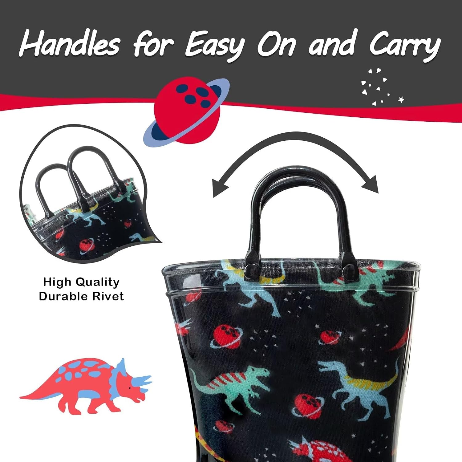 Kids Toddler Rain Boots for Girls Boys Light Up Waterproof Rain Shoes Patterns and Glitter Boot with Easy On Handles