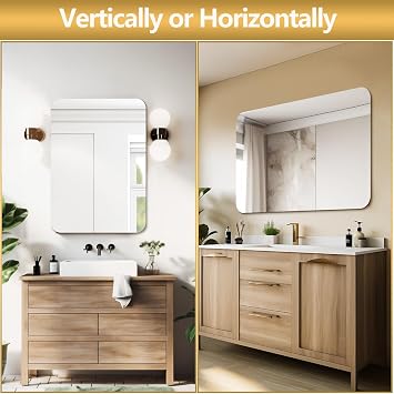 Mirrorons 18x24 Frameless Bathroom Mirror, Rounded Corner Bathroom Vanity Mirror, Modern Wall Mounted Vanity Mirror for Living Room, Bedroom, Bathroom, Entryway (Horizontal/Vertical)