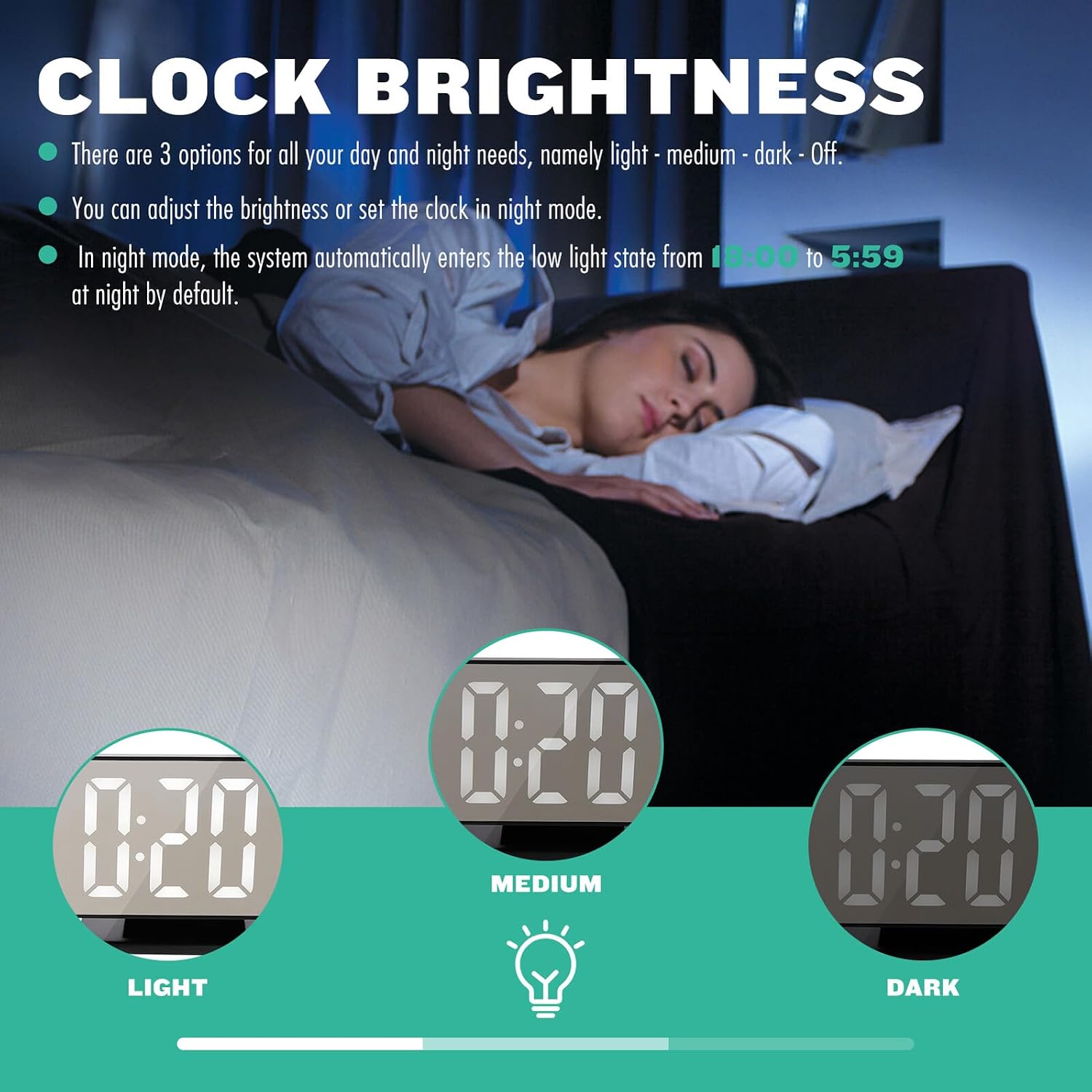 Uonlytech Digital Alarm Clock with Projection Large Mirror Screen Silent Snooze Function Compact Nightlight Table Clock for Bedroom Home Office
